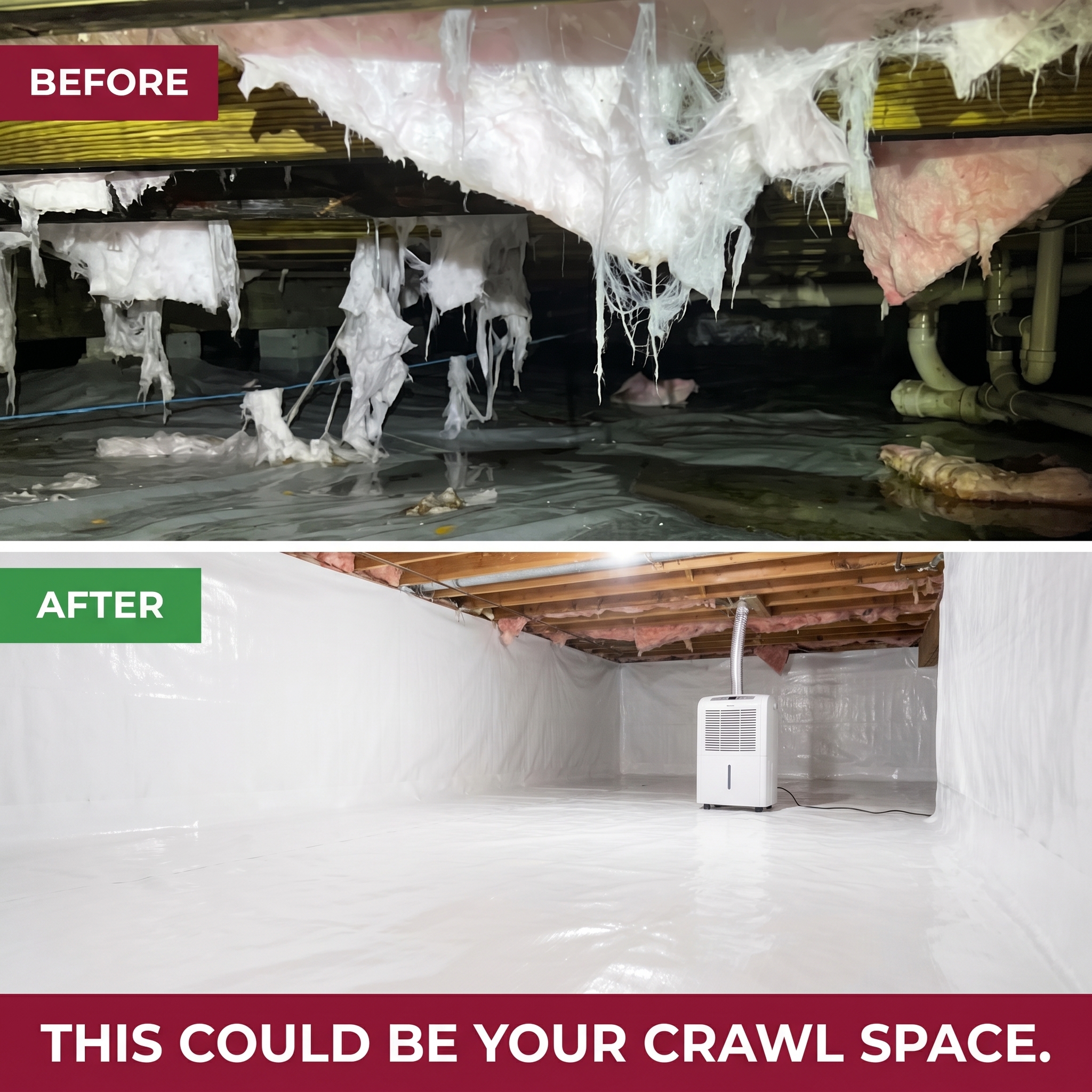 Stacked before and after crawl space ad