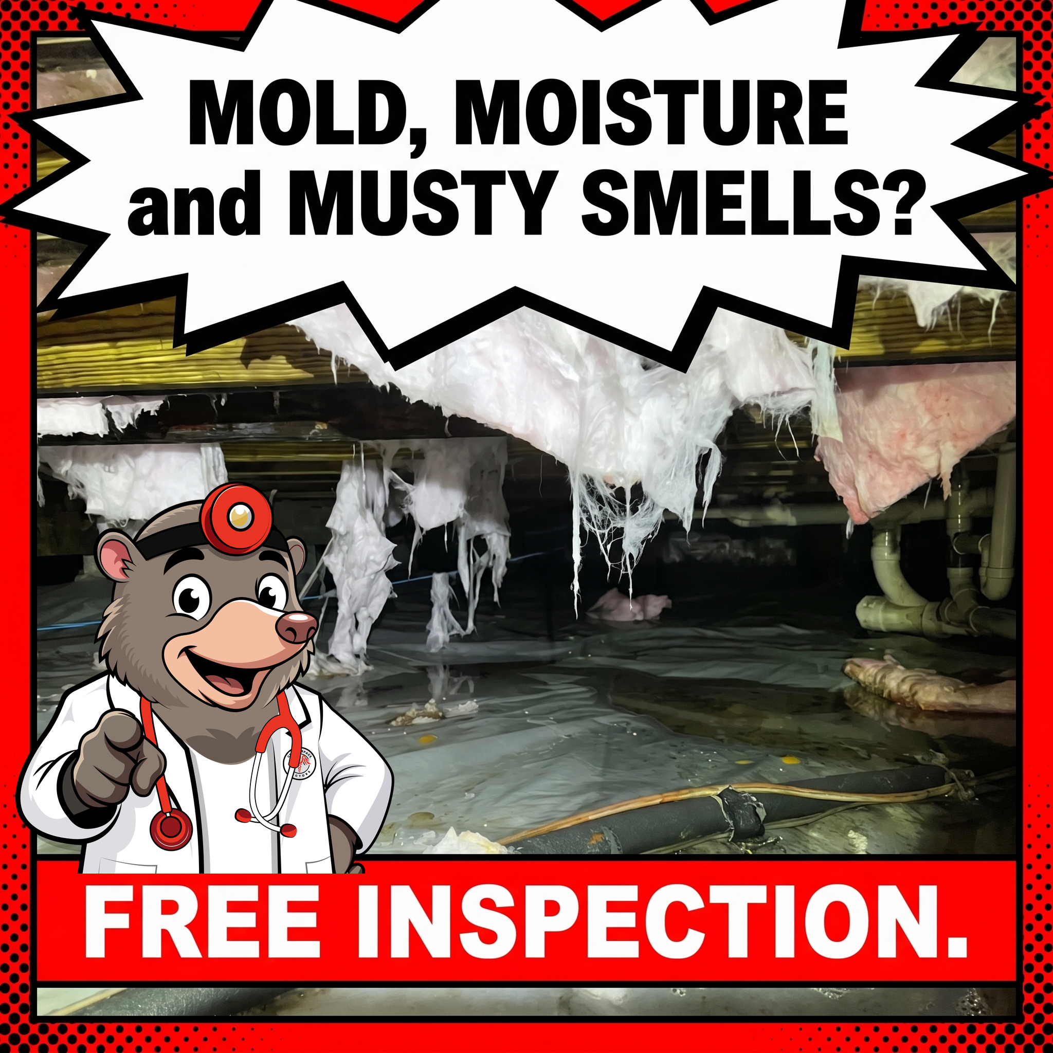 Comic pop-art crawl space ad